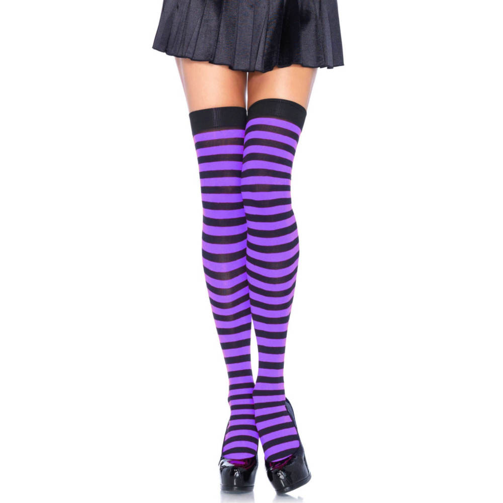 Leg Avenue - Striped Nylon Bas cuissardes - Violet/Noir